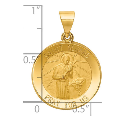14K Polished and Satin St Gerard Medal Hollow Pendant, 26.4 x 18.5mm