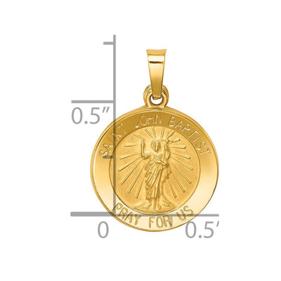 14K Polished and Satin St John Baptist Medal Hollow Pendant, 21 x 15mm