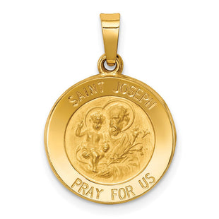 14k Polished and Satin St Joseph Medal Hollow Pendant (Style XR1338)
