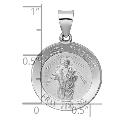 14K White Gold Polish/Satin St Jude Thaddeus Medal Hollow Pendant, 27 x 19mm