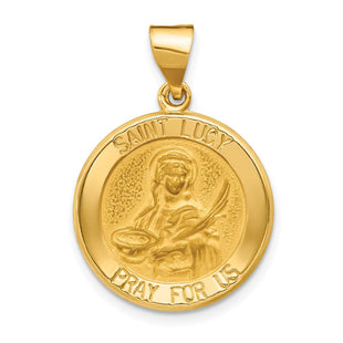 14k Polished and Satin St Lucy Medal Hollow Pendant (Style XR1354)