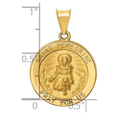 14K Polished and Satin St Peregrine Medal Hollow Pendant, 21 x 19mm