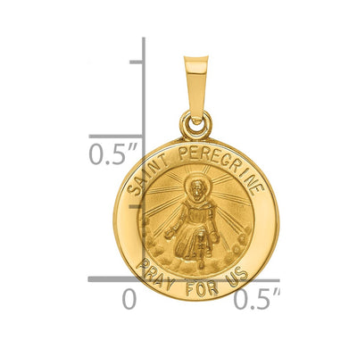 14K Polished and Satin St Peregrine Medal Hollow Pendant, 18 x 15mm