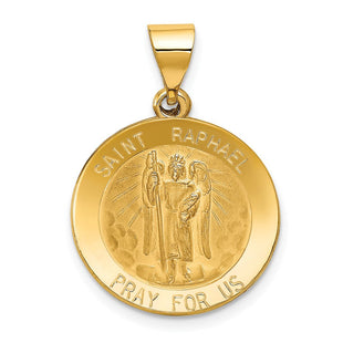 14k Polished and Satin St Raphael Medal Hollow Pendant (Style XR1383)