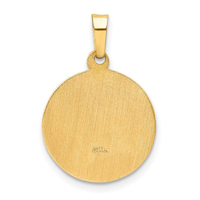 14K Polished and Satin Confirmation Medal Hollow Pendant, 18 x 15mm