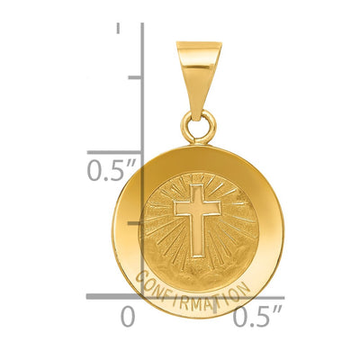 14K Polished and Satin Confirmation Medal Hollow Pendant, 17 x 15mm