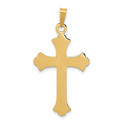 14K Textured and Polished Fleur de lis Cross Pendant, 24 x 18mm