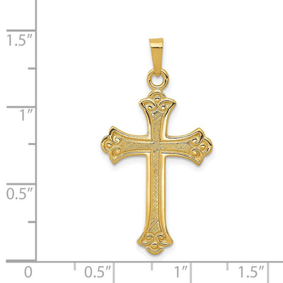 14K Textured and Polished Fleur de lis Cross Pendant, 24 x 18mm