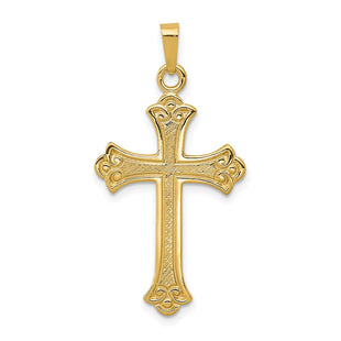 14k Textured and Polished Fleur de lis Cross Pendant (Style XR1448)