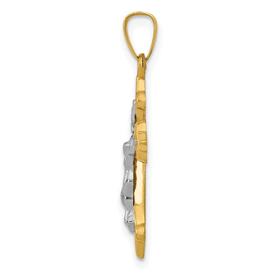 14K Two-tone Polished Fleur de Lis Inri Crucifix Pendant, 27.25 x 14.7mm