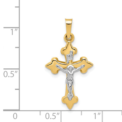 14K Two-tone Polished Fleur de Lis Inri Crucifix Pendant, 27.25 x 14.7mm