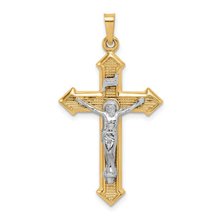14k Two-tone Polished and Textured INRI Crucifix Pendant (Style XR1659)