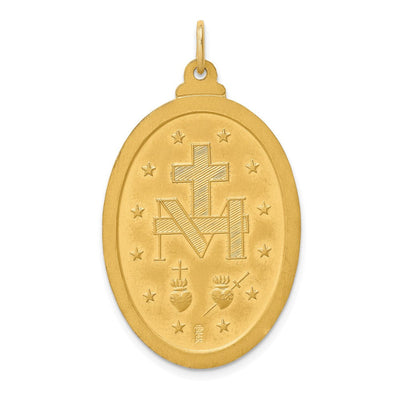 14K Solid Polished/Satin Large Oval Miraculous Medal, 41 x 24mm