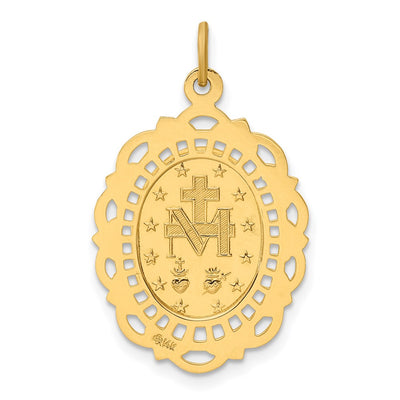 14K Solid Polished/Satin Fancy Pierced Oval Miraculous Medal, 27.85 x 17.2mm
