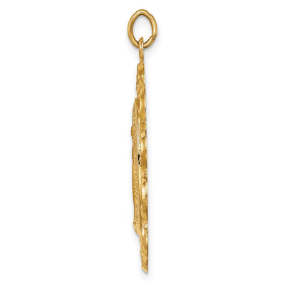 14K Solid Polished/Satin Fancy Pierced Oval Miraculous Medal, 33.5 x 23.5mm