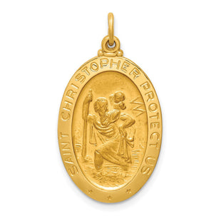 14k Solid Polished/Satin Medium Oval St. Christopher Medal (Style XR1802)