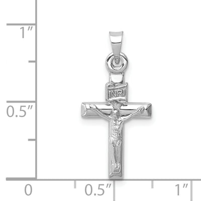 14K White Gold Hollow Crucifix Pendant, 24 x 11mm