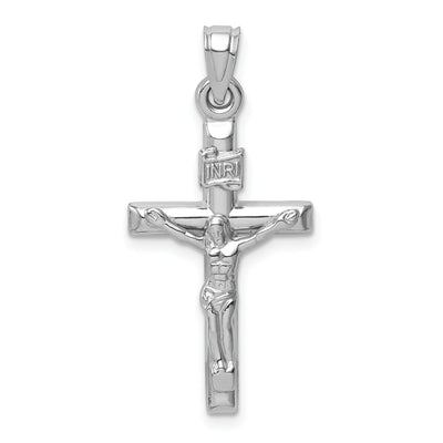 14K White Gold Hollow Crucifix Pendant, 30 x 15mm