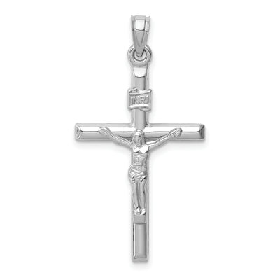 14K White Gold Hollow Crucifix Pendant, 36 x 20mm