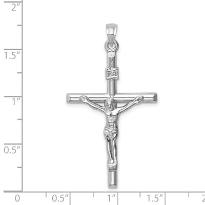14K White Gold Hollow Crucifix Pendant, 43 x 24mm