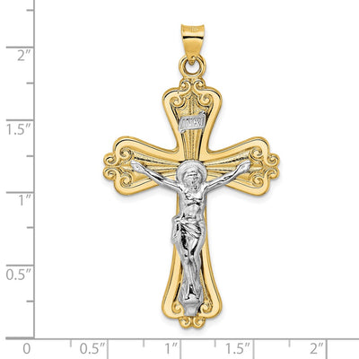 14K Two-tone Polished Solid Fancy Inri Crucifix Pendant, 46.2 x 31.32mm