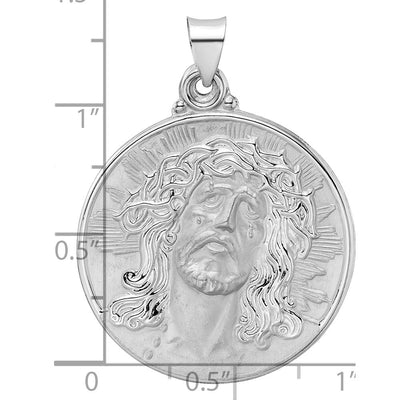 14K White Gold Polished and Satin Hollow Jesus Face Disc Pendant, 30 x 28.44mm