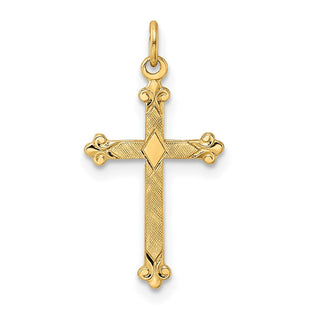 14k Polished and Textured Solid Diamond Shape Cross Pendant (Style XR1948)