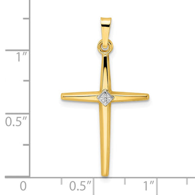 14K Two-tone Polished Solid Diamond Shape Center Cross Pendant, 31 x 17.9mm