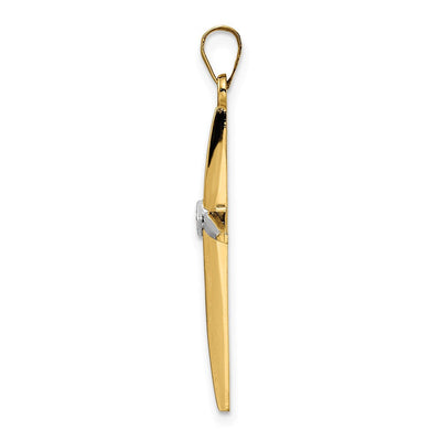 14K Two-tone Polished Solid Diamond Shape Center Cross Pendant, 34 x 21.2mm