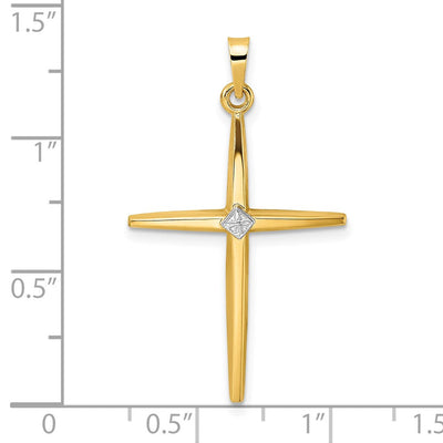 14K Two-tone Polished Solid Diamond Shape Center Cross Pendant, 34 x 21.2mm