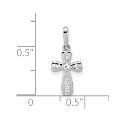 14K White Gold CZ Cross Pendant, 17 x 8mm