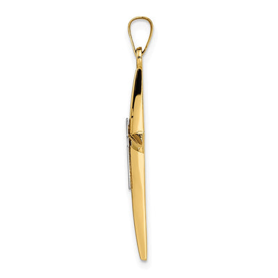 14K Two-tone Polished Solid Double Cross Pendant, 34 x 21.1mm