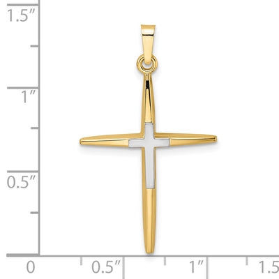 14K Two-tone Polished Solid Double Cross Pendant, 34 x 21.1mm