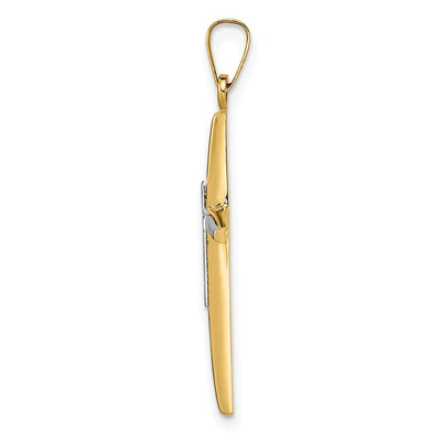 14K Two-tone Polished Solid Double Cross Pendant, 32 x 18mm