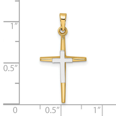 14K Two-tone Polished Solid Double Cross Pendant, 27 x 14.5mm