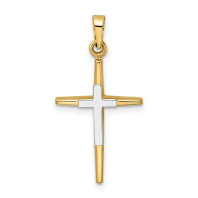 14K Two-tone Polished Solid Double Cross Pendant, 27 x 14.5mm
