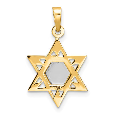 14K Two-tone Polished Solid Star and Torah Pendant