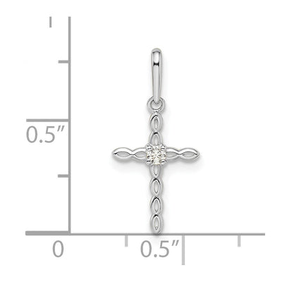 14K White Gold CZ Cross Pendant, 20 x 9.45mm