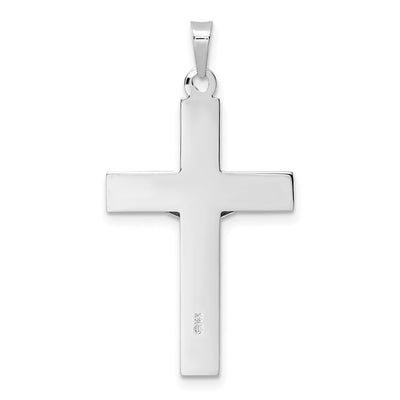 14K White Gold Polished Solid Inri Striped Crucifix Pendant, 34.6 x 19mm