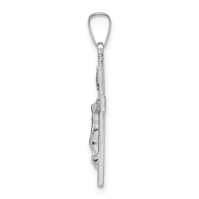 14K White Gold Polished Solid Inri Striped Crucifix Pendant, 27.5 x 14mm