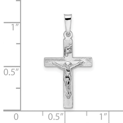 14K White Gold Polished Solid Inri Striped Crucifix Pendant, 27.5 x 14mm