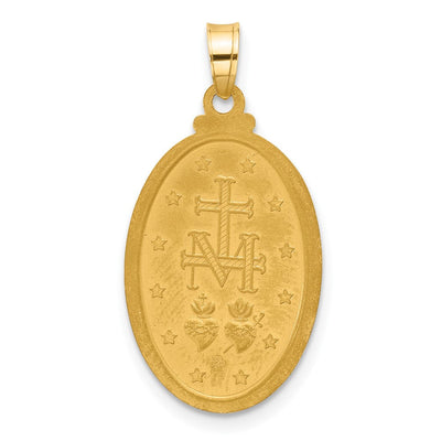 14K Satin and Polished Miraculous Medal Solid Oval Pendant, 36.2 x 19.4mm