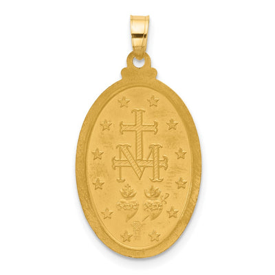14K with Rhodium Satin and Polished Miraculous Medal Solid Oval Pendant, 29.9 x 16.1mm