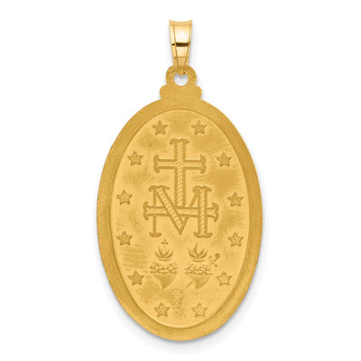 14K Satin and Polished Miraculous Medal Solid Oval Pendant, 33 x 17.6mm