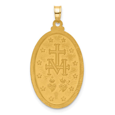 14K with Rhodium Satin and Polished Miraculous Medal Solid Oval Pendant, 33 x 17.6mm