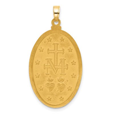 14K Satin and Polished Miraculous Medal Solid Oval Pendant, 36.2 x 19.4mm