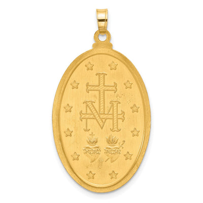 14K Satin and Polished Miraculous Medal Solid Oval Pendant, 37.7 x 21.2mm