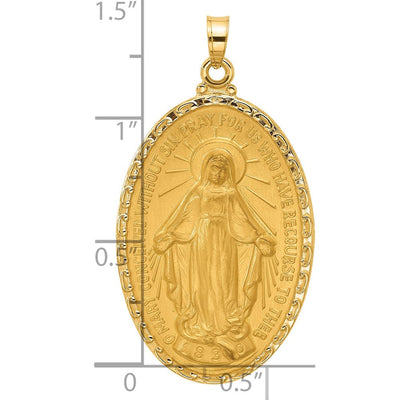 14K Satin and Polished Miraculous Medal Solid Oval Pendant, 37.7 x 21.2mm