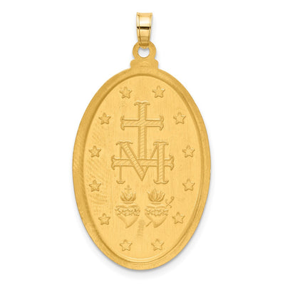 14K with Rhodium Satin and Polished Miraculous Medal Solid Oval Pendant, 37.7 x 21.2mm