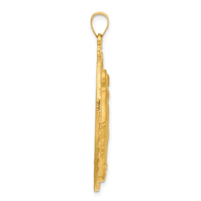 14K Satin and Polished Miraculous Medal Solid Oval Pendant, 45 x 23.9mm